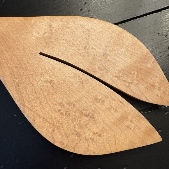 Maine Birdseye Maple Hand Carved Salad Serving Fork & Spoon 11" - Picture 3 of 8